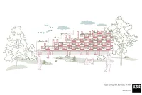 Visualisierung Wohnhausanlage mit Personen, Grünfläche und Pflanzen
