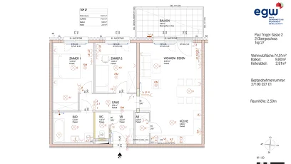 Vorschaubild des Objekts „3-Zimmer-Wohnung mit Balkon, Top 27“