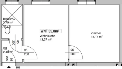 Vorschaubild des Objekts „2-Zimmer-Wohnung, Top 100“